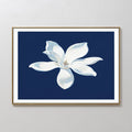 Midnight Magnolia Whisper – blue botanical canvas wall art print by Aspire Prints