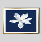 Midnight Magnolia Whisper – blue botanical canvas wall art print by Aspire Prints