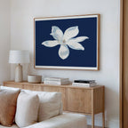 Midnight Magnolia Whisper – blue botanical canvas wall art print by Aspire Prints