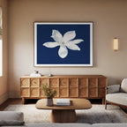 Midnight Magnolia Whisper – blue botanical canvas wall art print by Aspire Prints