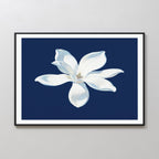 Midnight Magnolia Whisper – blue botanical canvas wall art print by Aspire Prints