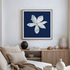 Magnolia Under Midnight – blue botanical canvas wall art print by Aspire Prints