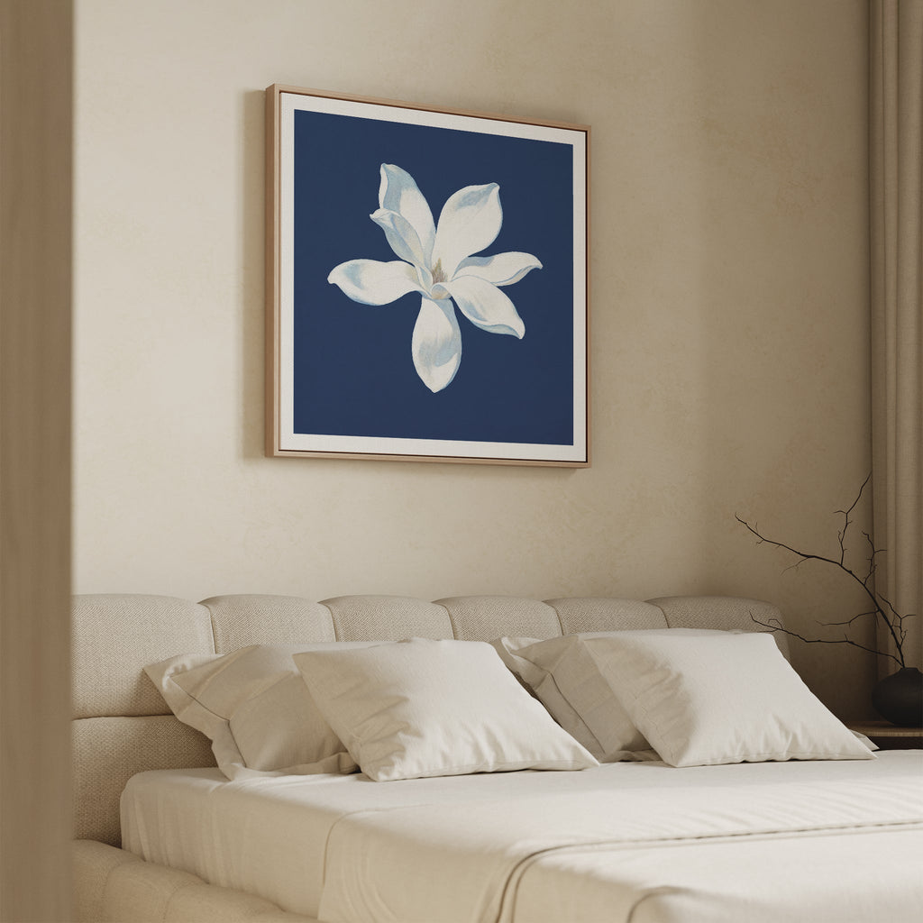 Magnolia Under Midnight – blue botanical canvas wall art print by Aspire Prints
