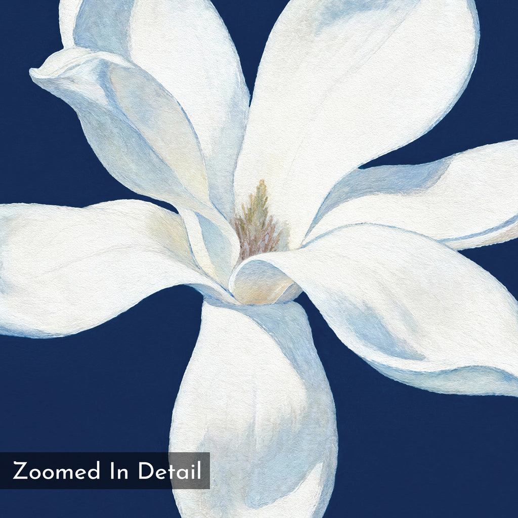 Magnolia Under Midnight – blue botanical canvas wall art print by Aspire Prints