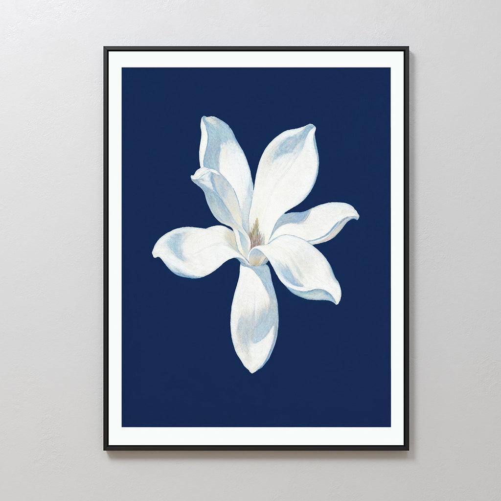 Moonlit Bloom in Velvet Night – blue botanical canvas wall art print by Aspire Prints
