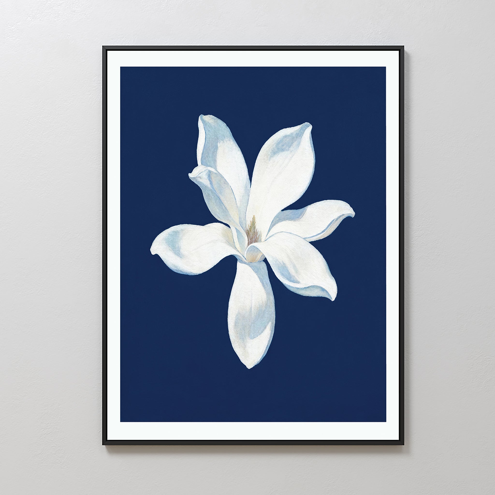 Moonlit Bloom in Velvet Night – blue botanical canvas wall art print by Aspire Prints