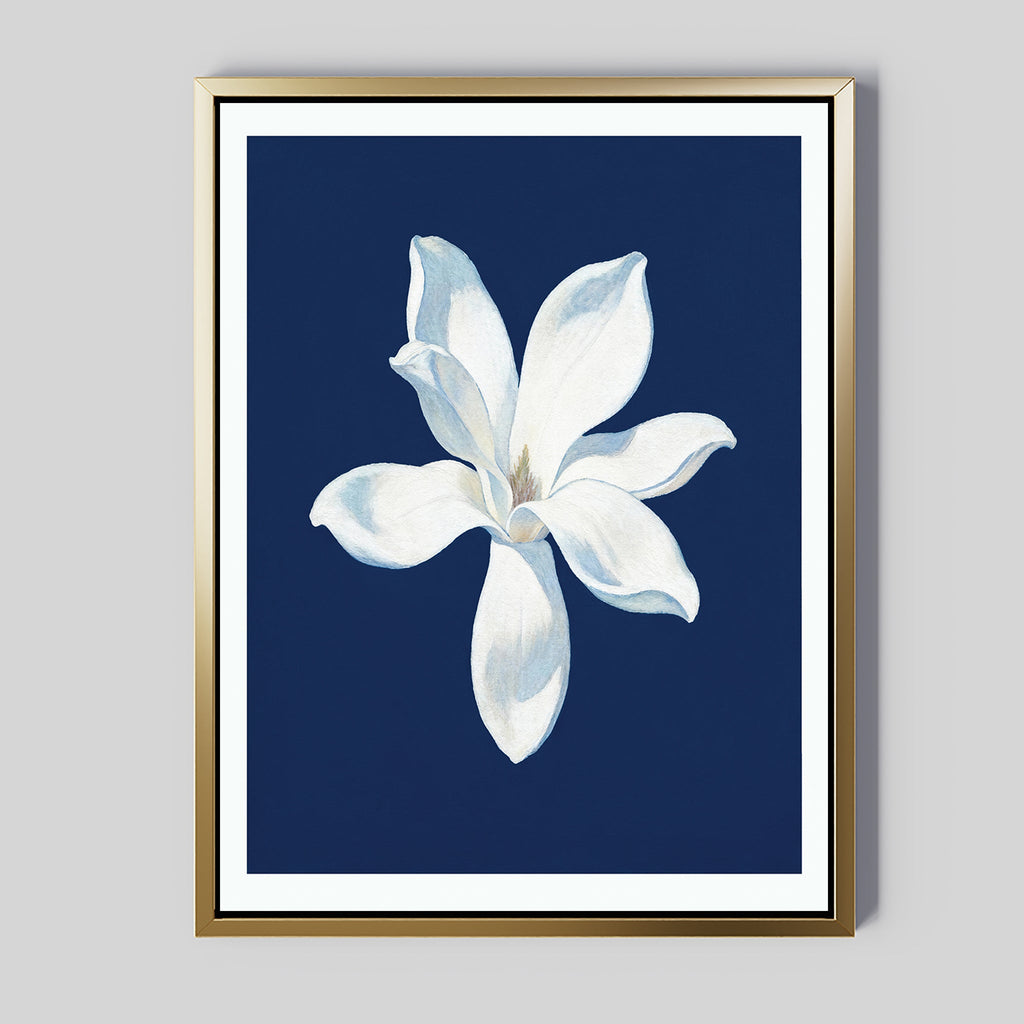 Moonlit Bloom in Velvet Night – blue botanical canvas wall art print by Aspire Prints