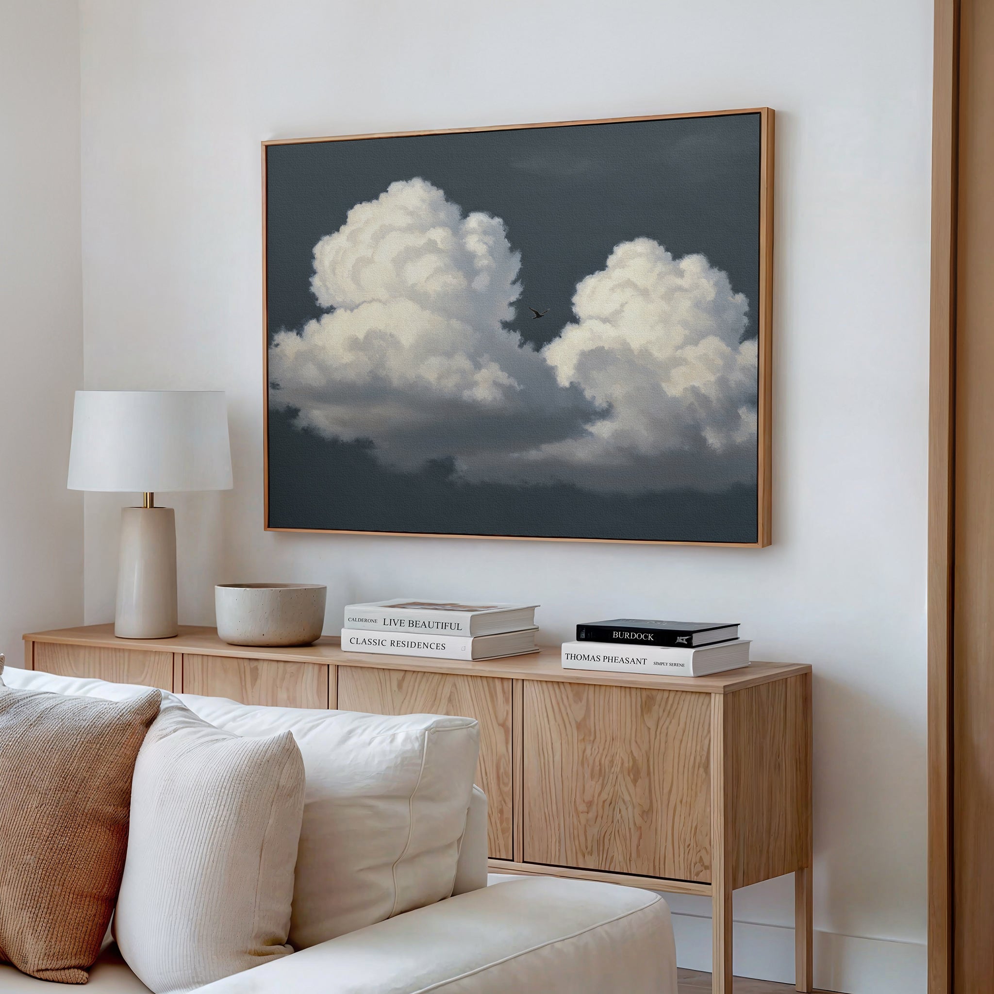 Where the Sky Breaks Open – beige and white cloud canvas wall art print by Aspire Prints
