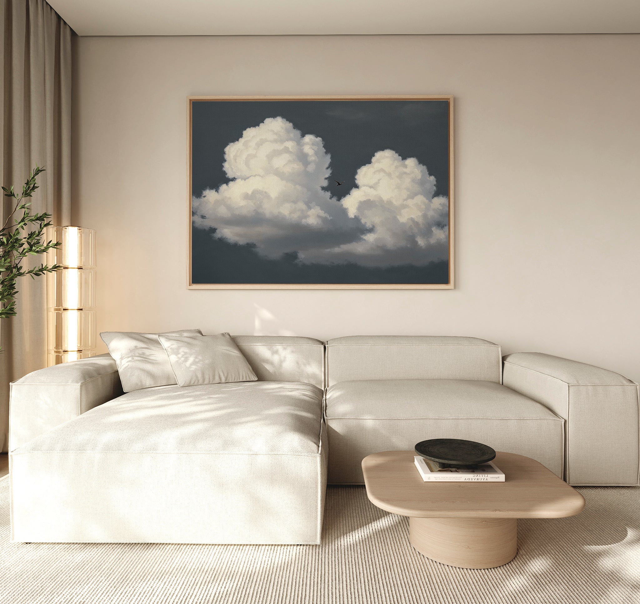 Where the Sky Breaks Open – beige and white cloud canvas wall art print by Aspire Prints