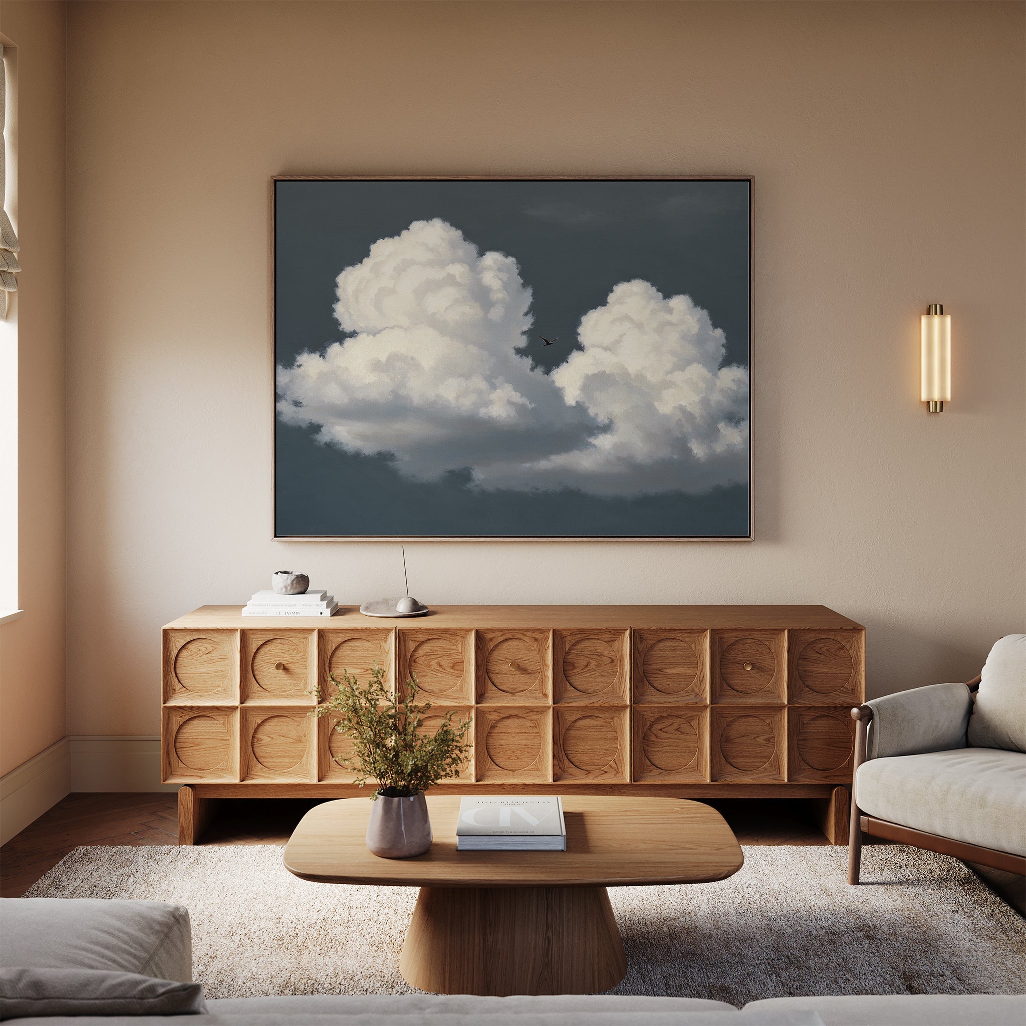 Where the Sky Breaks Open – beige and white cloud canvas wall art print by Aspire Prints