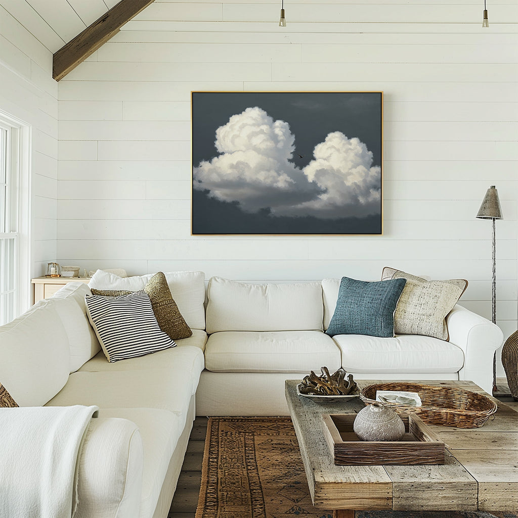 Where the Sky Breaks Open – beige and white cloud canvas wall art print by Aspire Prints