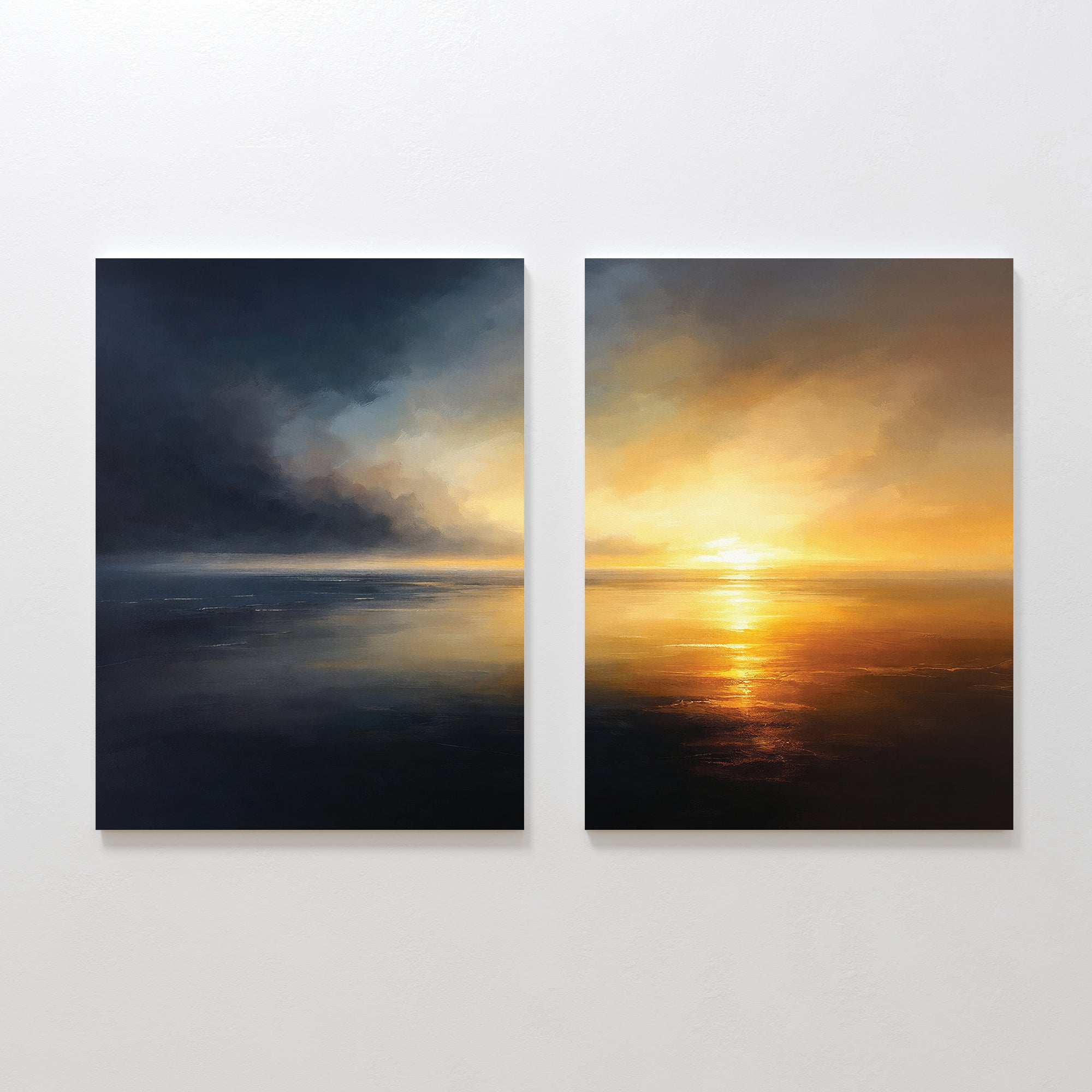 Tempest & Gold – Set of 2 Canvas Prints set of 2 – blue coastal canvas wall art by Aspire Prints