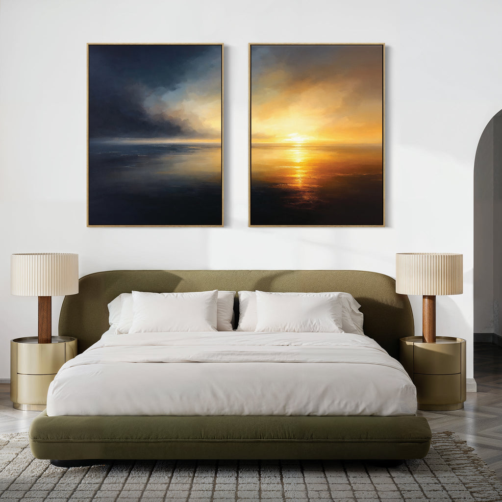 Tempest & Gold – Set of 2 Canvas Prints set of 2 – blue coastal canvas wall art by Aspire Prints