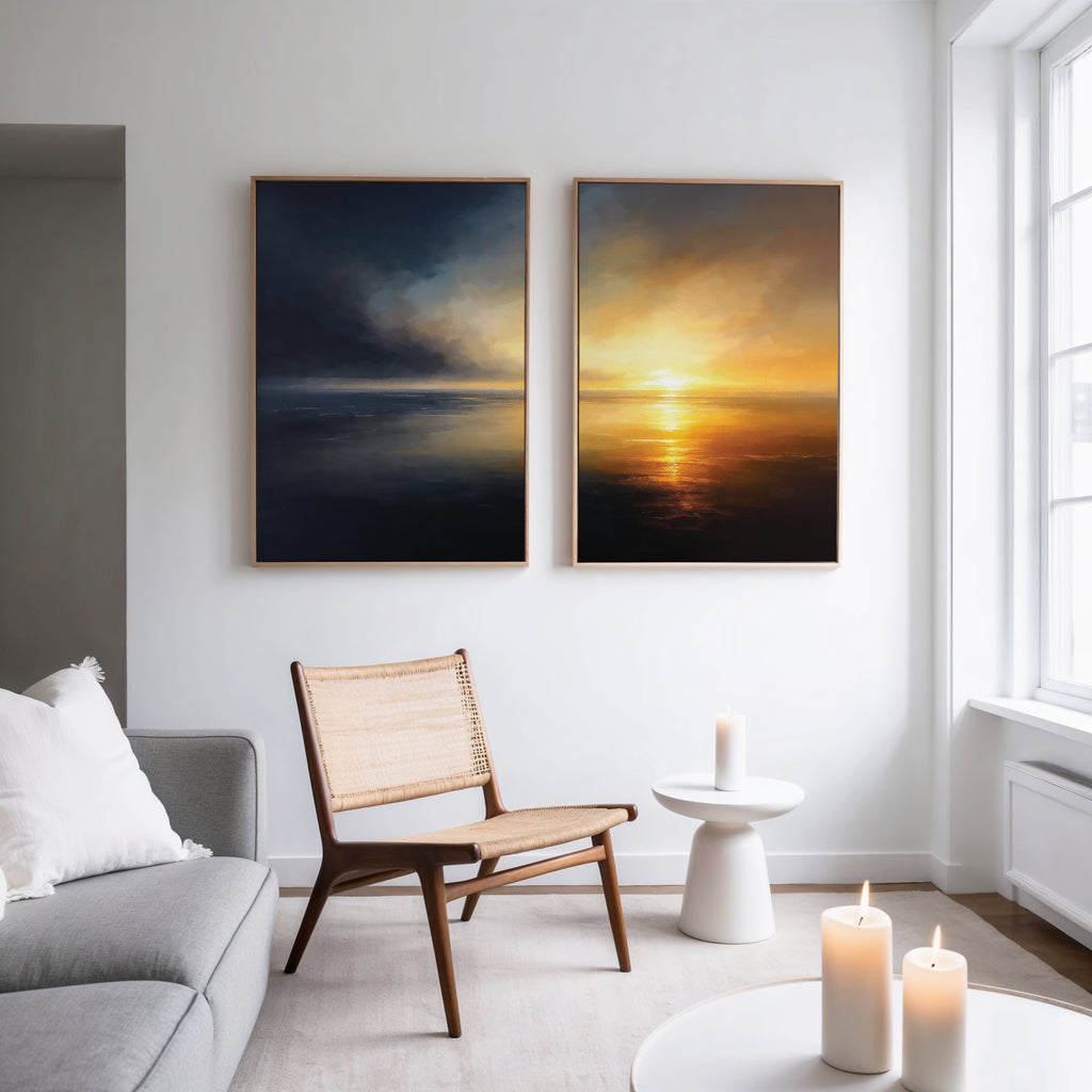 Tempest & Gold – Set of 2 Canvas Prints set of 2 – blue coastal canvas wall art by Aspire Prints