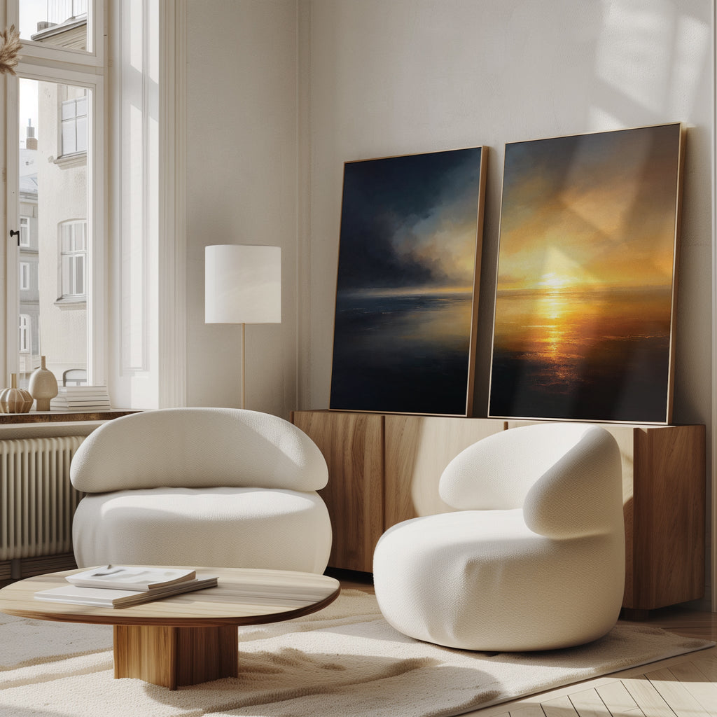 Tempest & Gold – Set of 2 Canvas Prints set of 2 – blue coastal canvas wall art by Aspire Prints