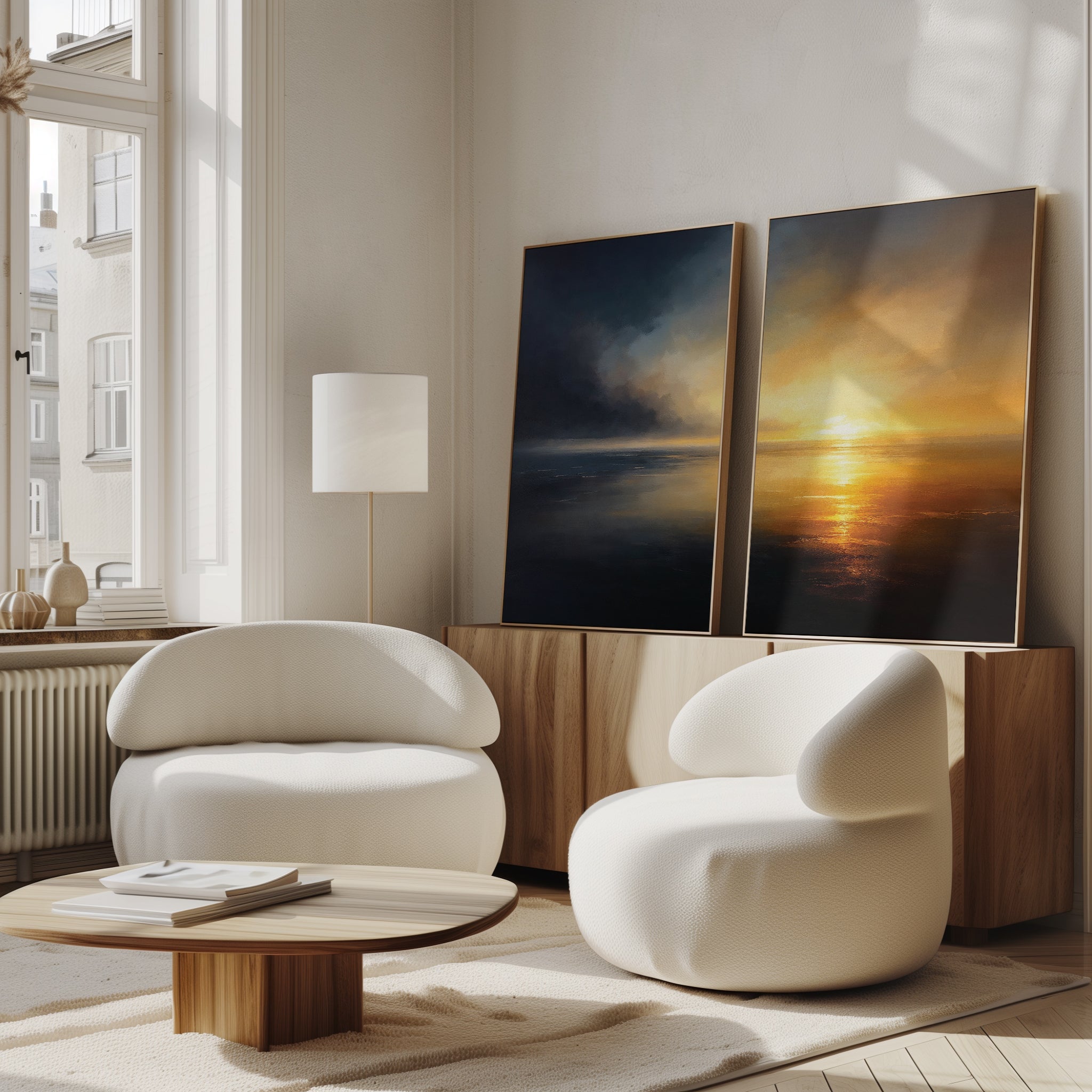 Tempest & Gold – Set of 2 Canvas Prints set of 2 – blue coastal canvas wall art by Aspire Prints