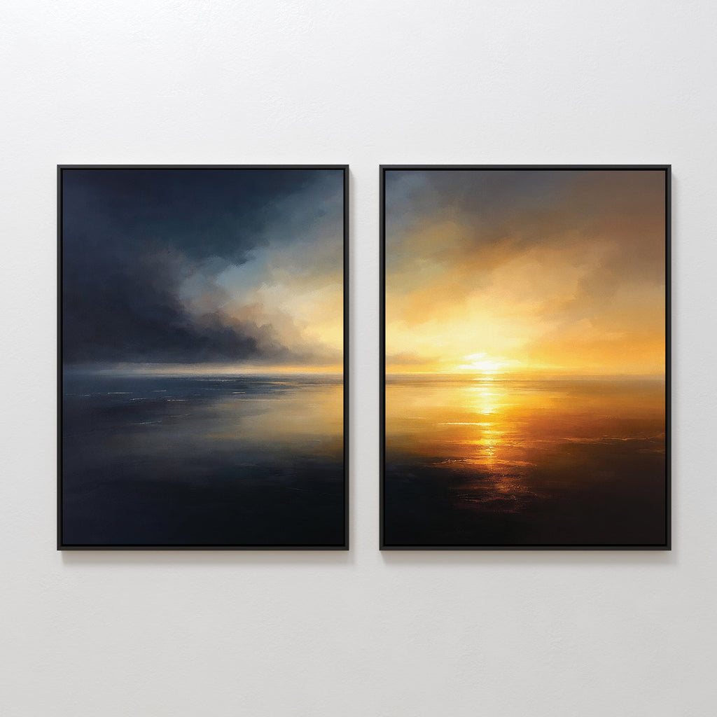 Tempest & Gold – Set of 2 Canvas Prints set of 2 – blue coastal canvas wall art by Aspire Prints