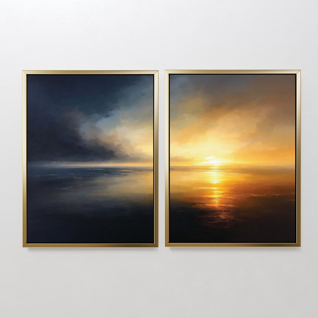 Tempest & Gold – Set of 2 Canvas Prints set of 2 – blue coastal canvas wall art by Aspire Prints