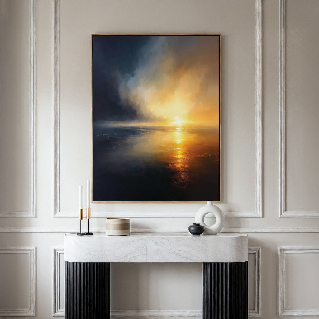 Tempest's Golden Vow – blue coastal canvas wall art print by Aspire Prints