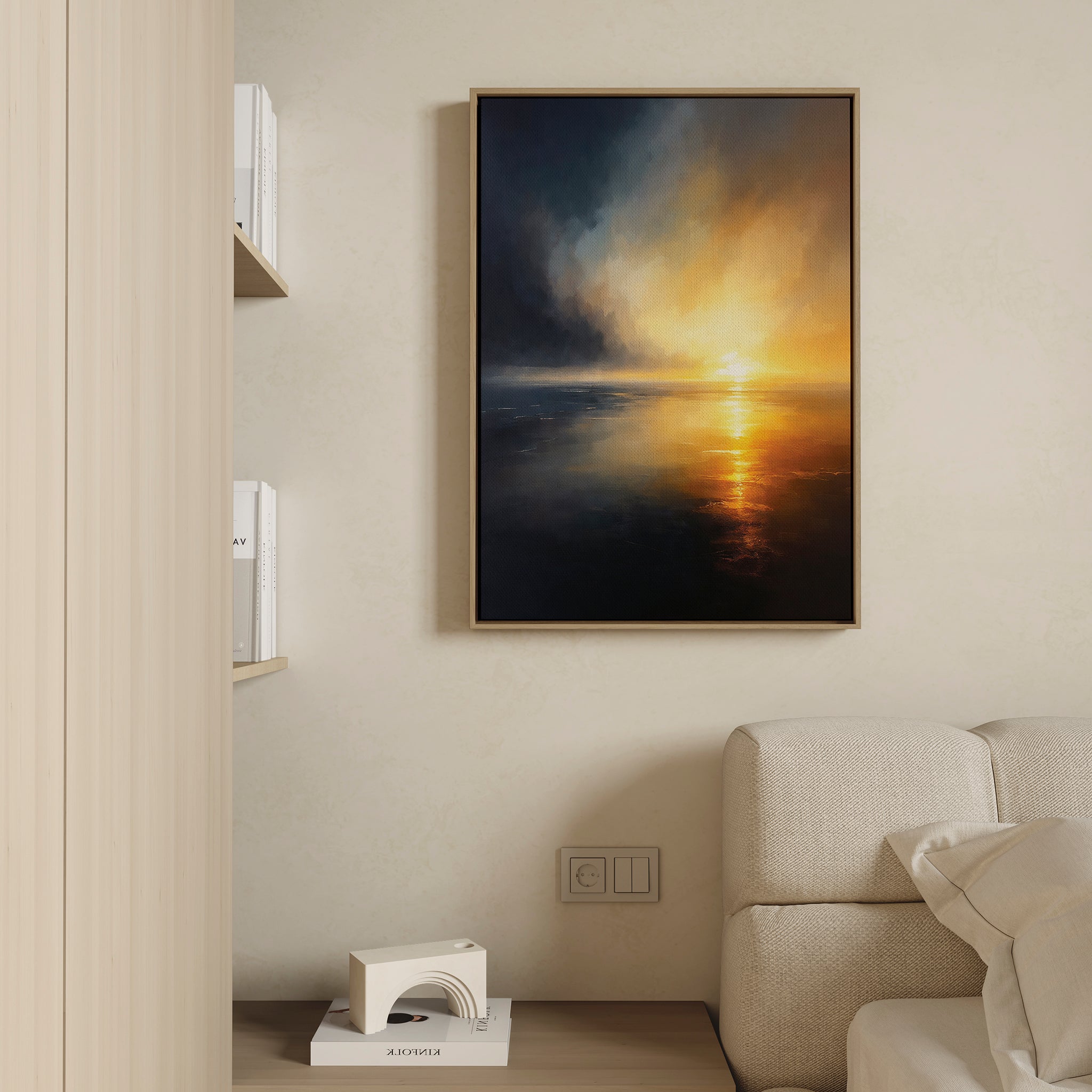 Tempest's Golden Vow – blue coastal canvas wall art print by Aspire Prints