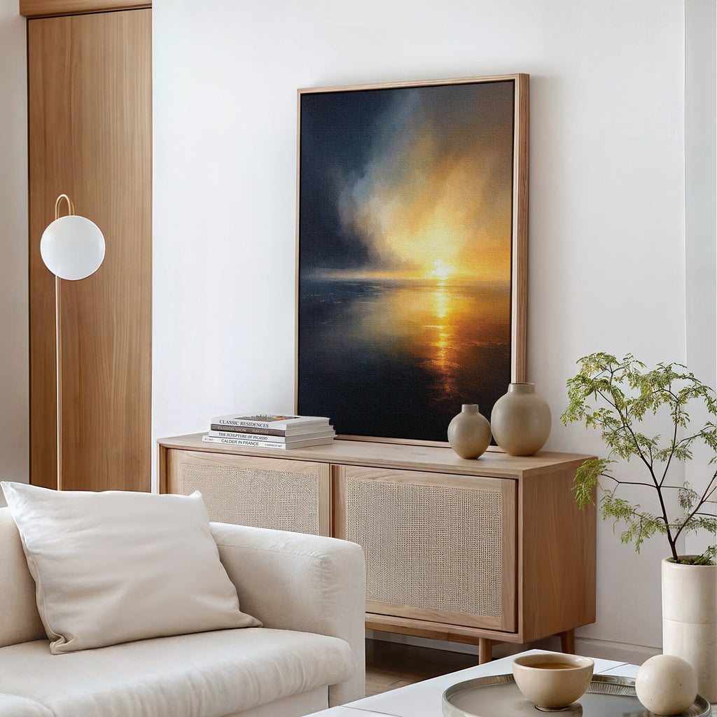 Tempest's Golden Vow – blue coastal canvas wall art print by Aspire Prints