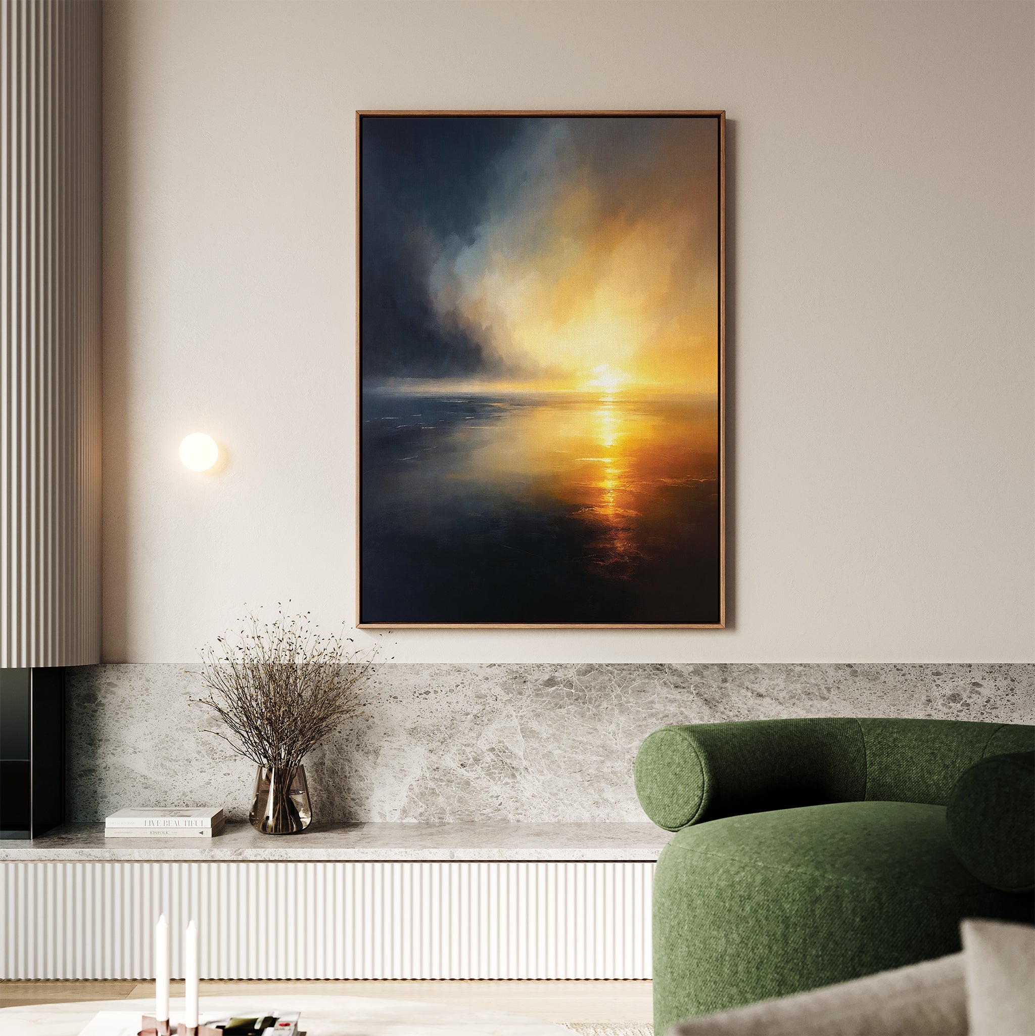 Tempest's Golden Vow – blue coastal canvas wall art print by Aspire Prints