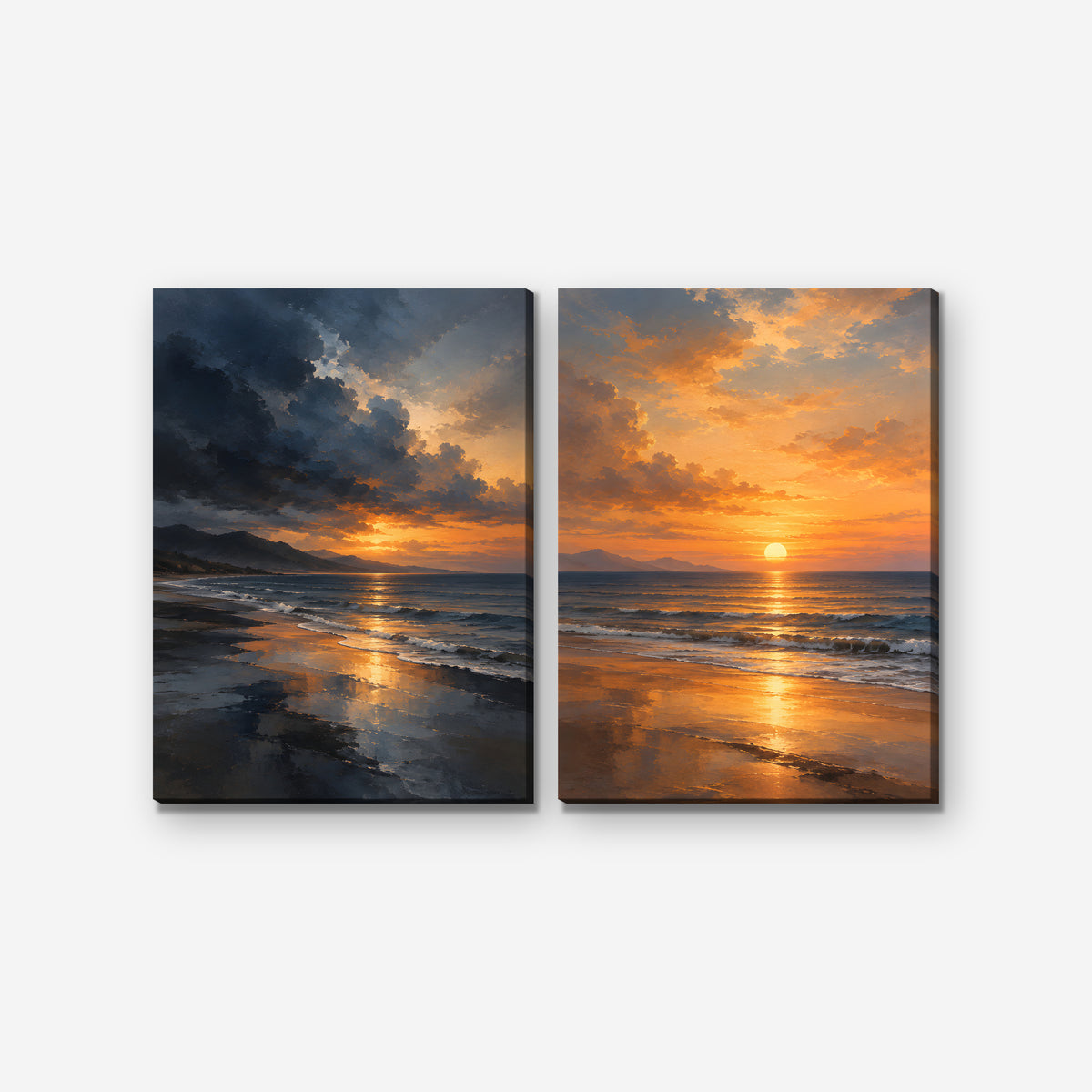 Stormy Beach Sunset Canvas Art - Set of 2 – Stretched Canvas Only on white background
