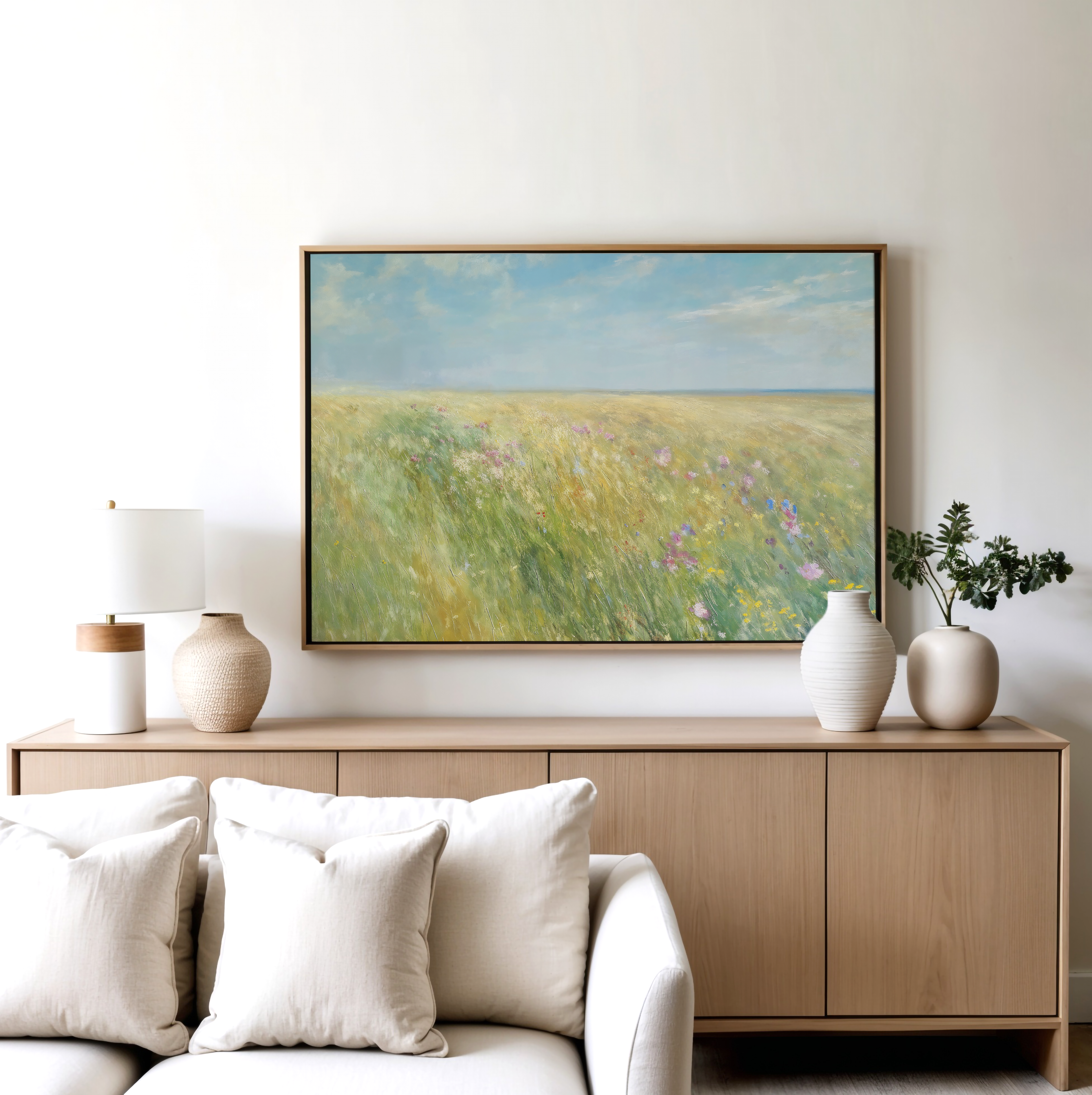 Meadow Whispers in Gold – green vintage canvas wall art print by Aspire Prints