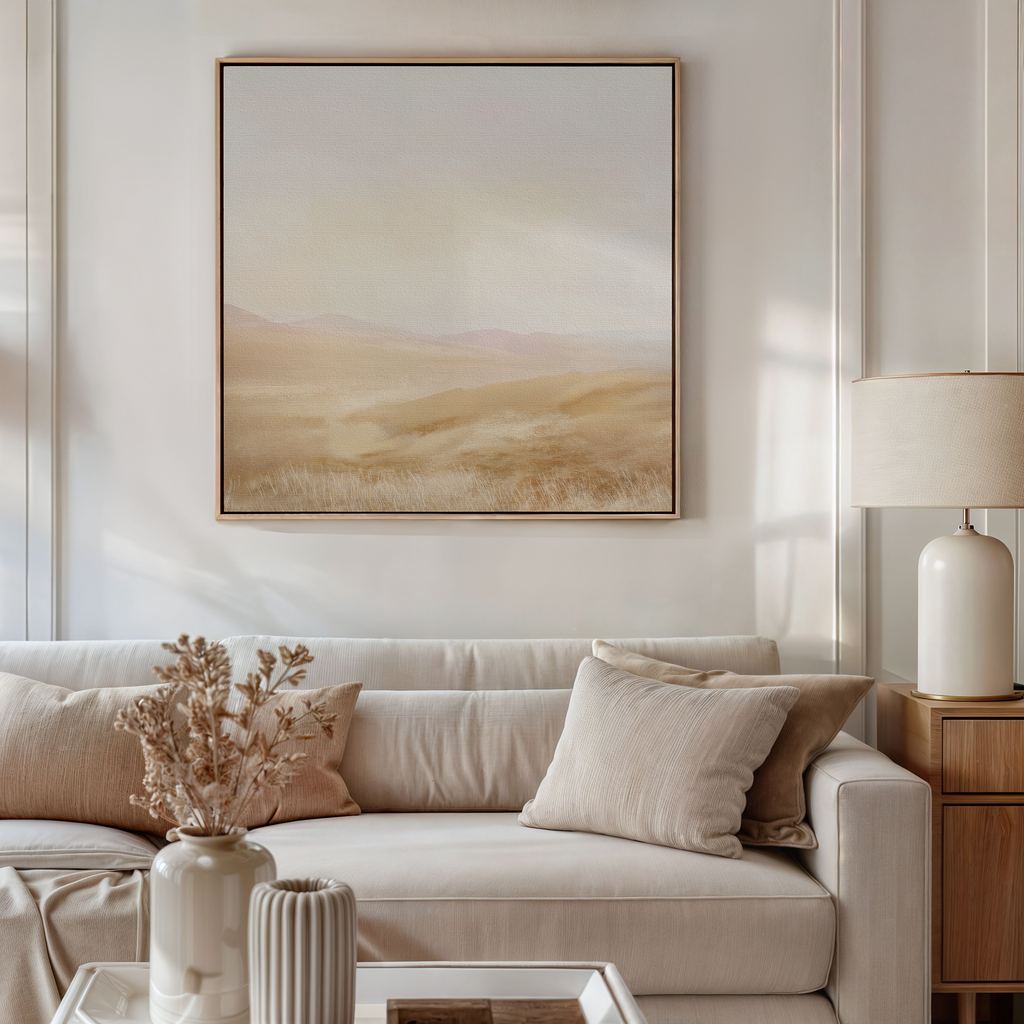Whispers of a Golden Field – beige and white landscape canvas wall art print by Aspire Prints