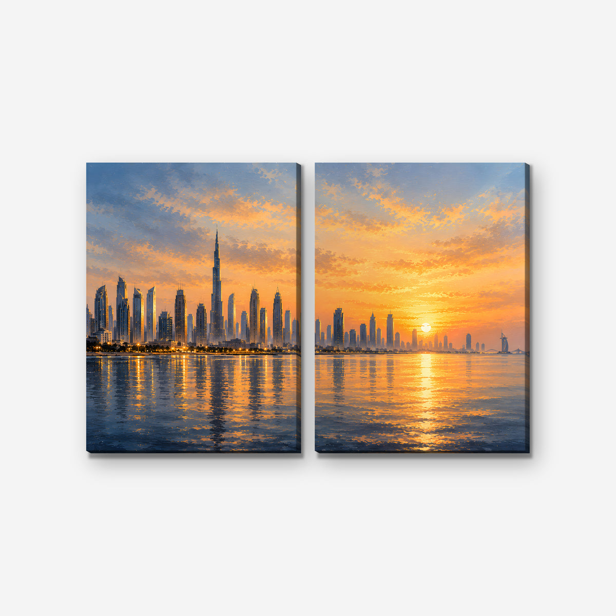 Sunset City Skyline Canvas Art - Set of 2 – Stretched Canvas Only on white background