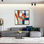 Terracotta Grid Canvas Art - Square – Gold Floating Frame in room setting
