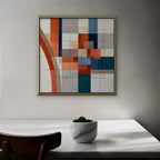 Terracotta Grid Canvas Art - Square – Gold Floating Frame in room setting