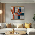 Terracotta Grid Canvas Art - Square – Oak Floating Frame in room setting