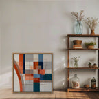 Terracotta Grid Canvas Art - Square – Oak Floating Frame in room setting