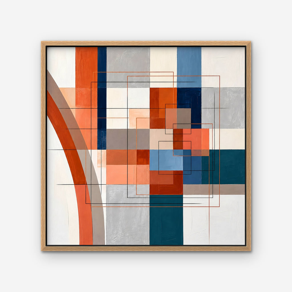 Terracotta Grid Canvas Art - Square – Oak Floating Frame on white background