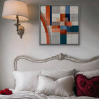 Terracotta Grid Canvas Art - Square – Silver Floating Frame in room setting