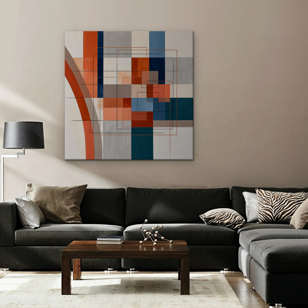 Terracotta Grid Canvas Art - Square – Stretched Canvas Only in room setting