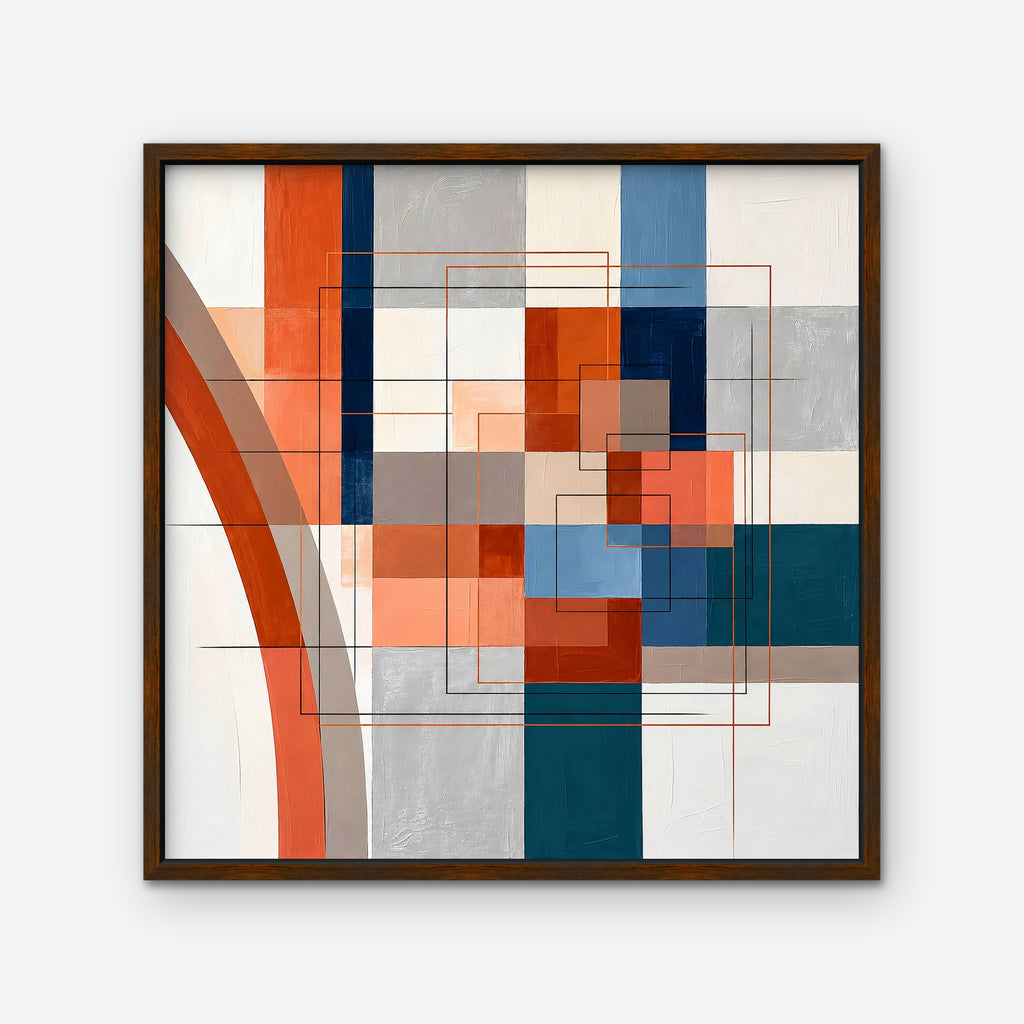 Terracotta Grid Canvas Art - Square – Walnut Floating Frame on white background