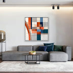 Terracotta Grid Canvas Art - Square – White Floating Frame in room setting