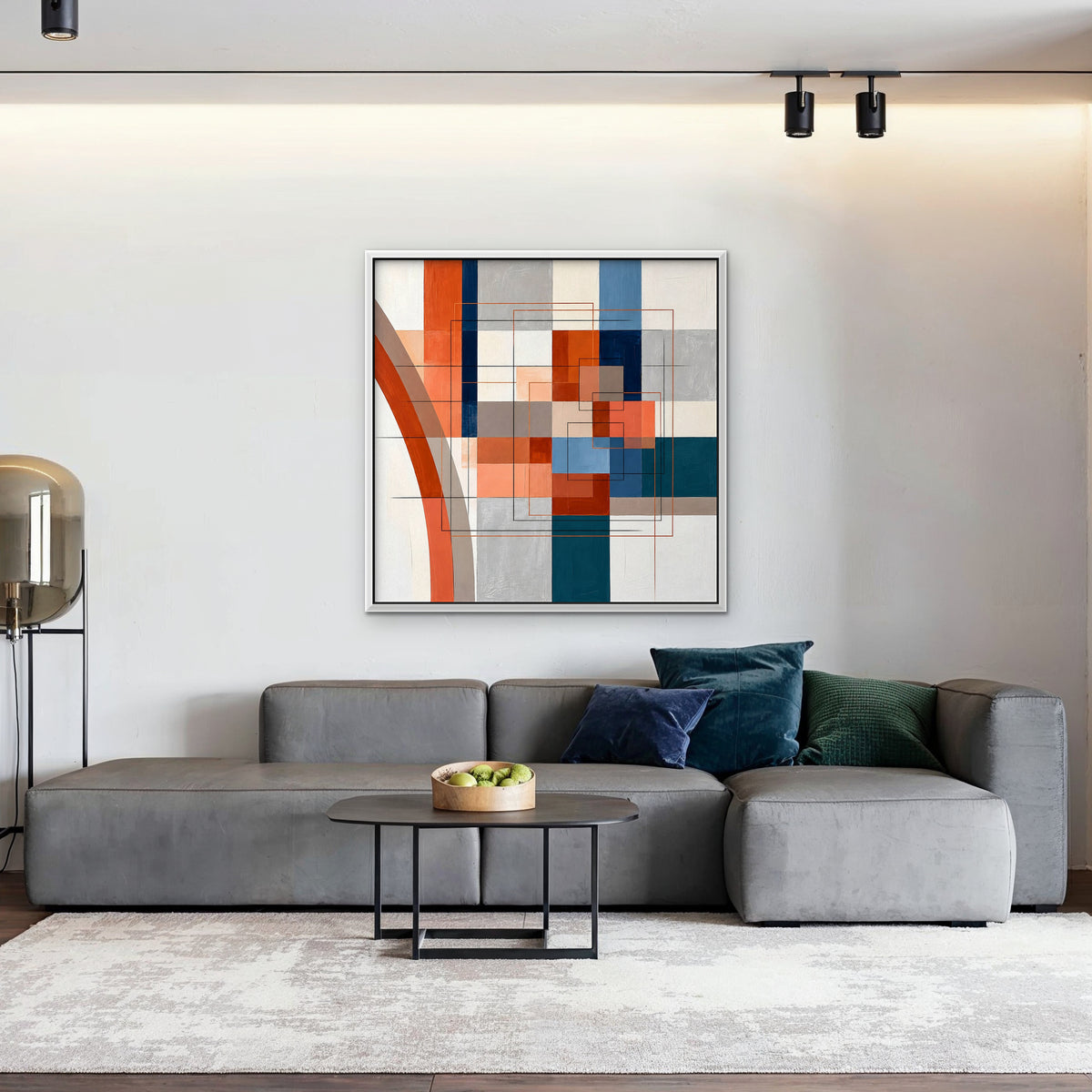 Terracotta Grid Canvas Art - Square – White Floating Frame in room setting