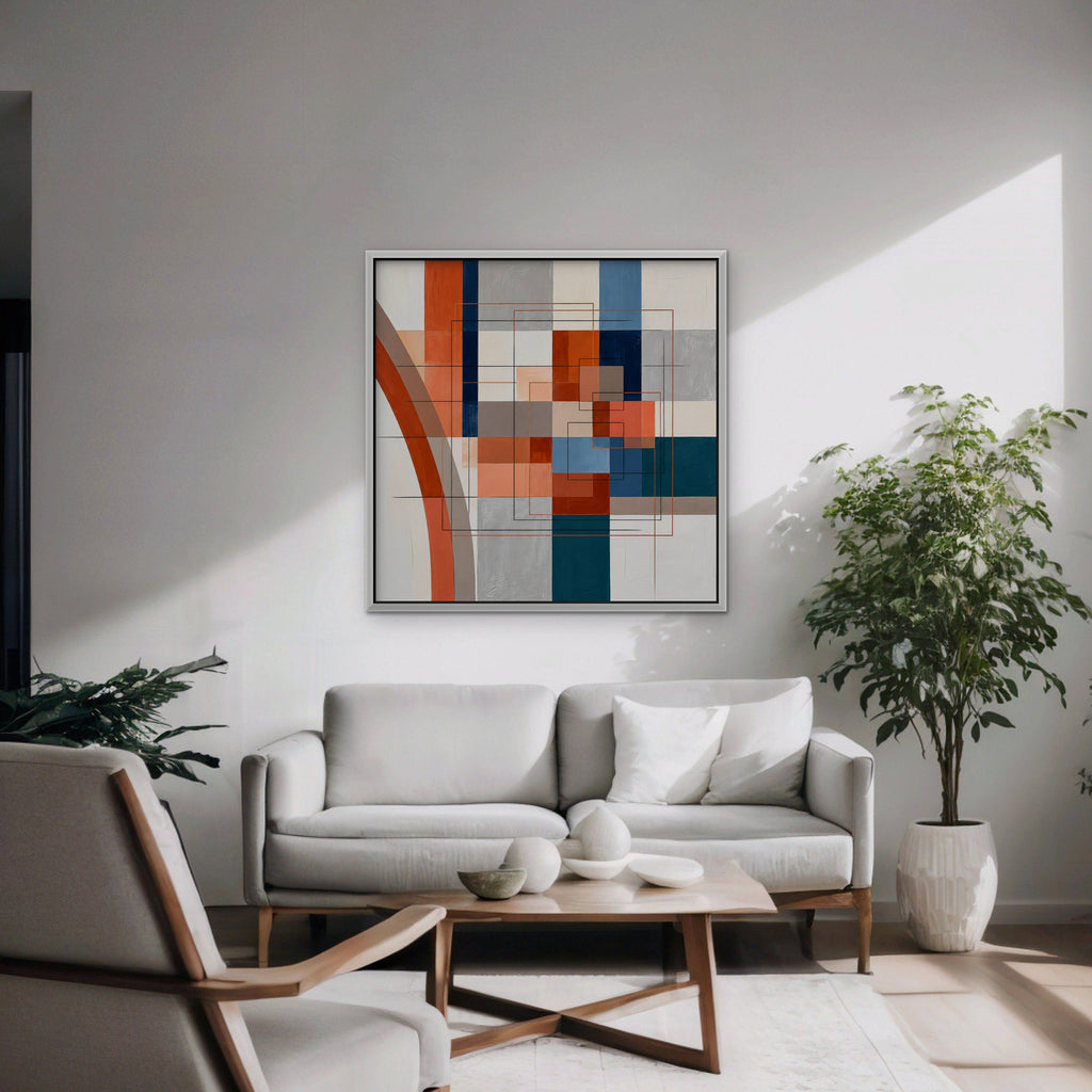 Terracotta Grid Canvas Art - Square – White Floating Frame in room setting