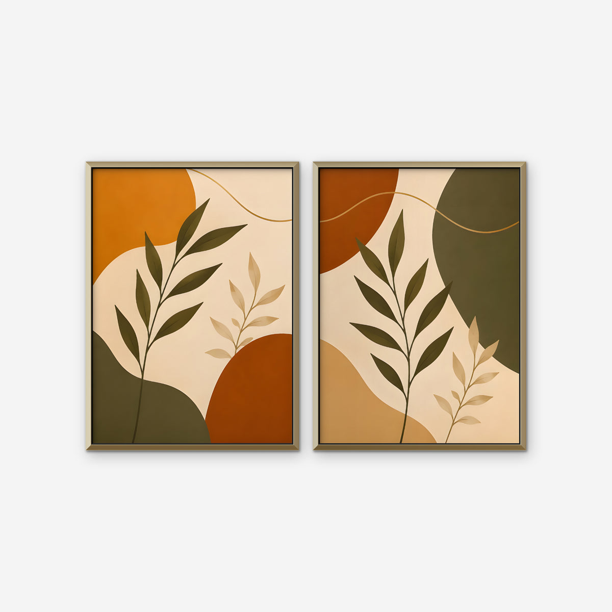 Terracotta Leaves Canvas Art - Set of 2 – Gold Floating Frame on white background