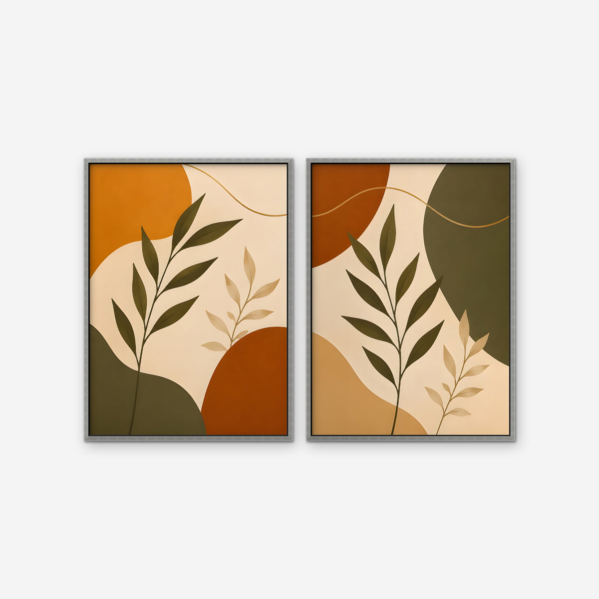 Terracotta Leaves Canvas Art - Set of 2 – Silver Floating Frame on white background