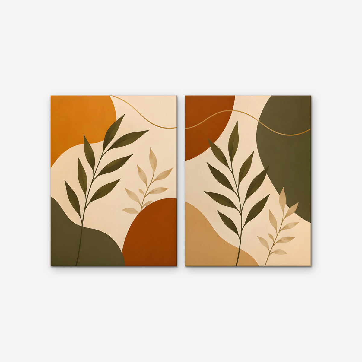 Terracotta Leaves Canvas Art - Set of 2 – Stretched Canvas Only on white background