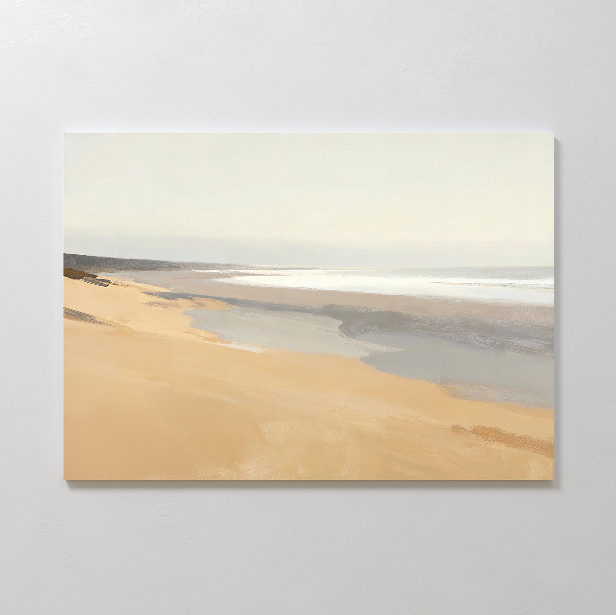 Whisper of the Tideline – beige and white coastal canvas wall art print by Aspire Prints