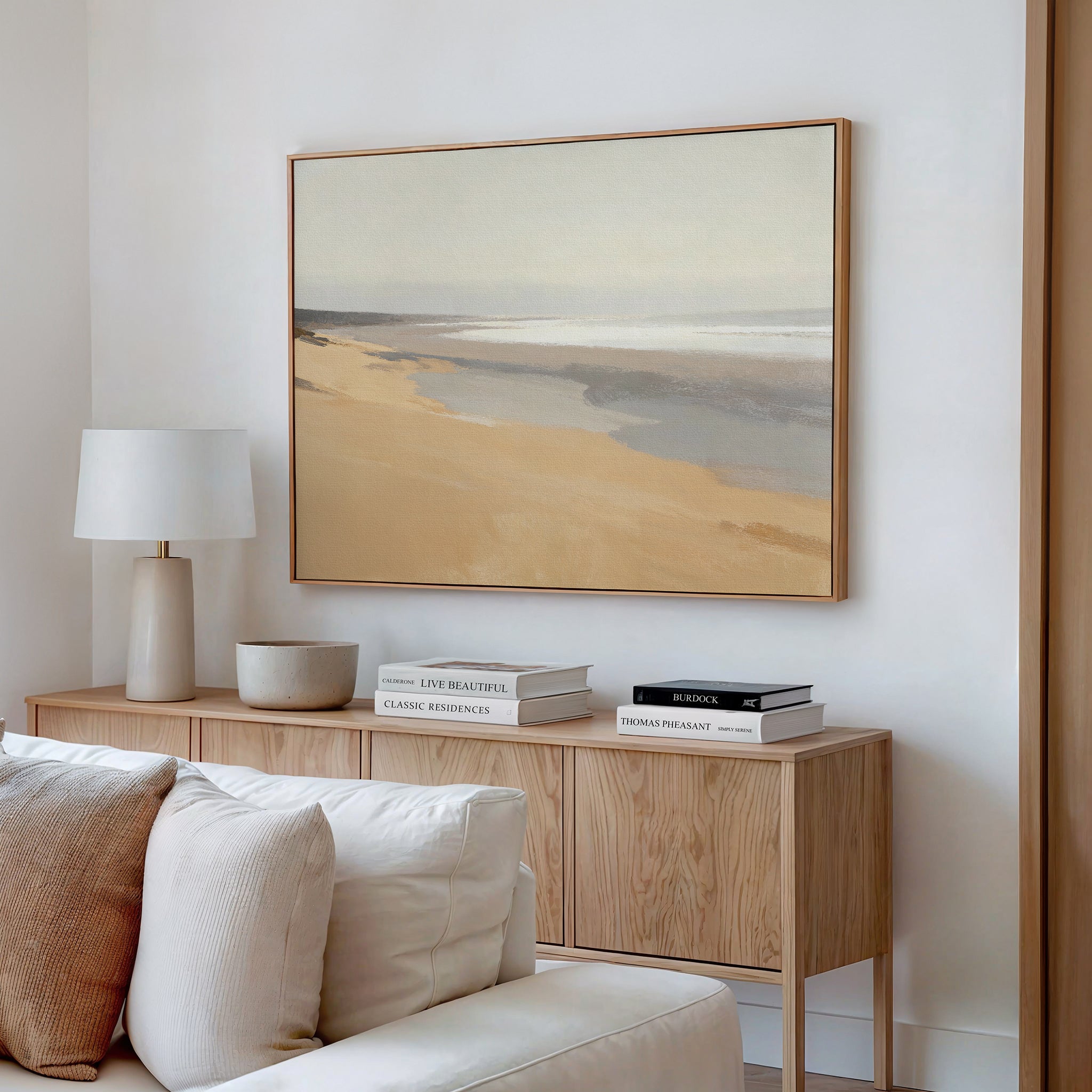 Whisper of the Tideline – beige and white coastal canvas wall art print by Aspire Prints