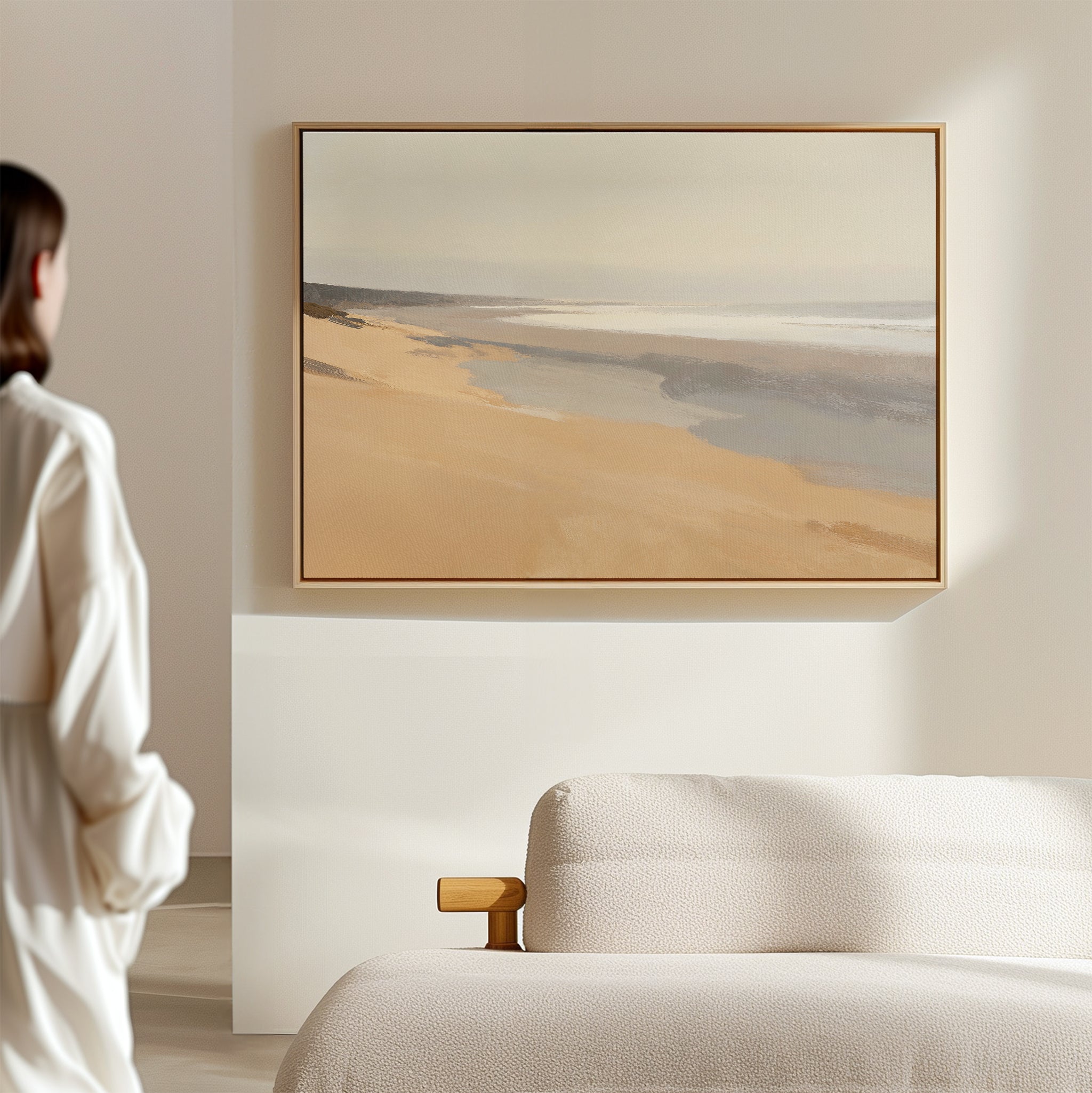 Whisper of the Tideline – beige and white coastal canvas wall art print by Aspire Prints