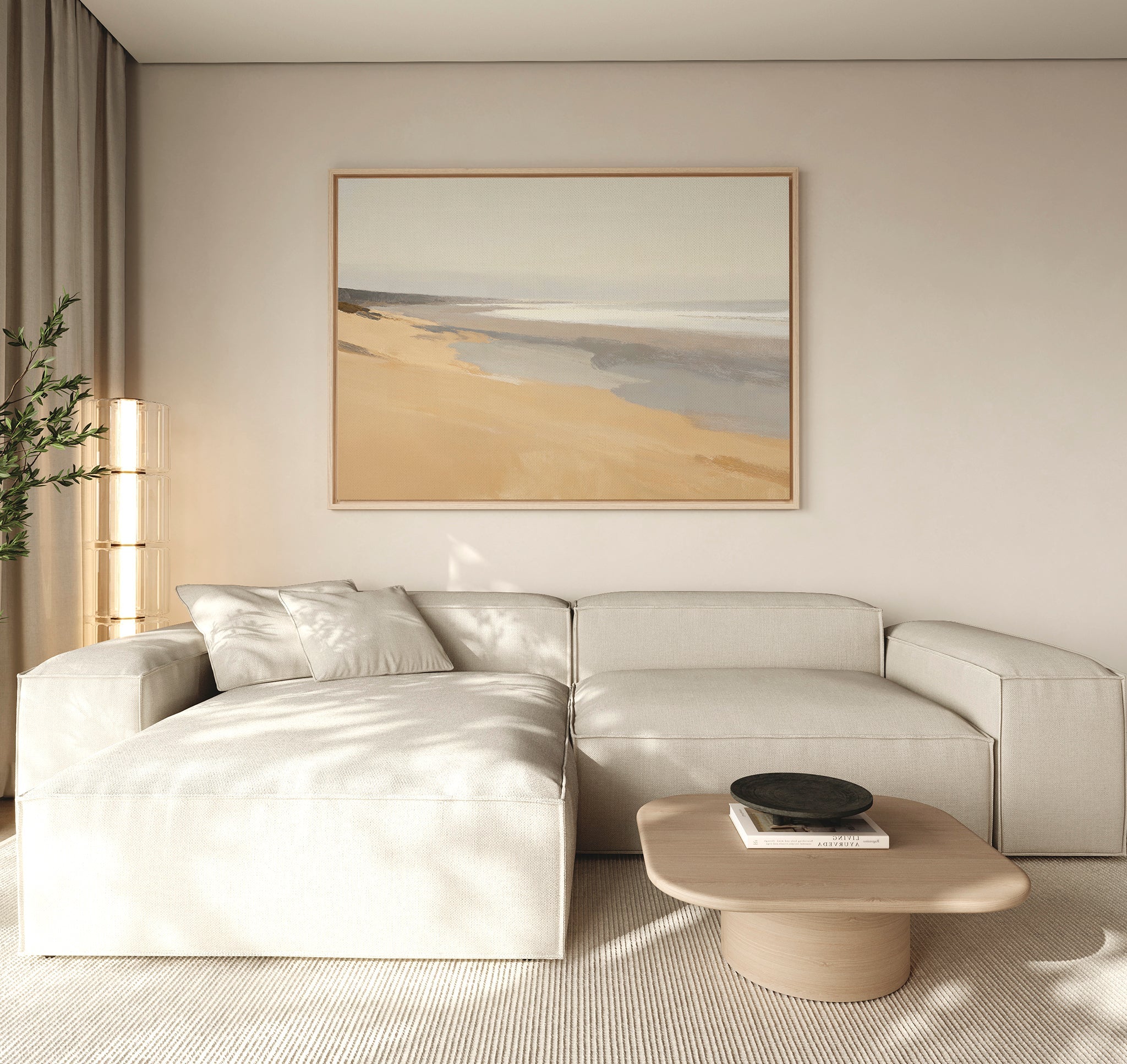 Whisper of the Tideline – beige and white coastal canvas wall art print by Aspire Prints