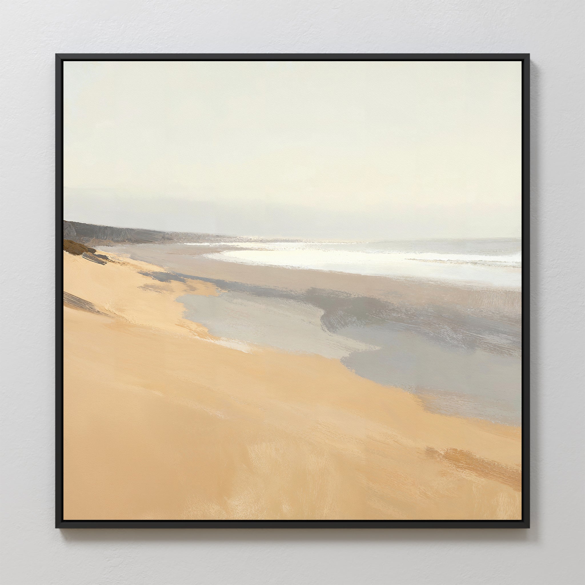 Whispering Shoreline Canvas Print – beige and white coastal canvas wall art print by Aspire Prints