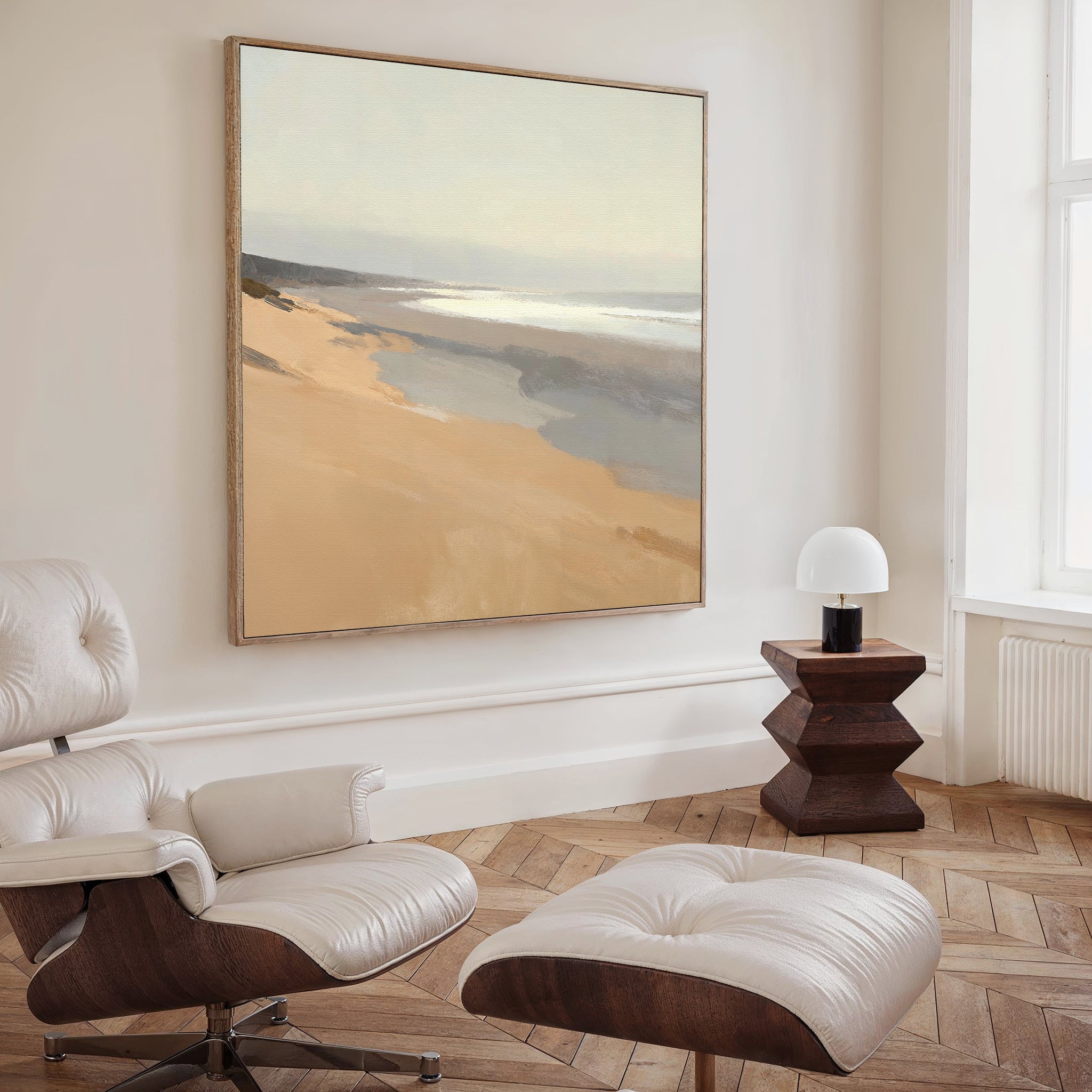 Whispering Shoreline Canvas Print – beige and white coastal canvas wall art print by Aspire Prints